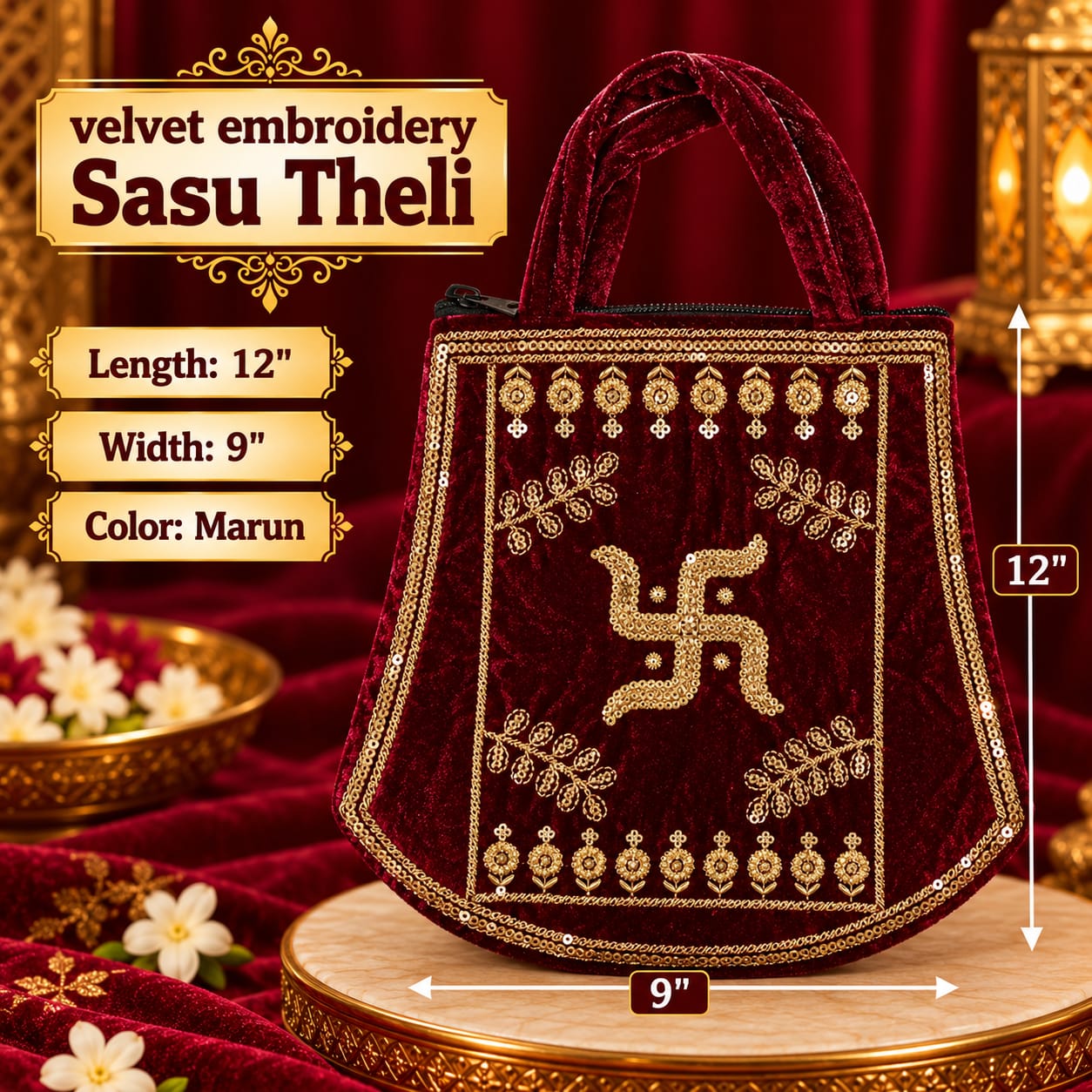Velvet Embroidery Sasu Theli (Swastik)