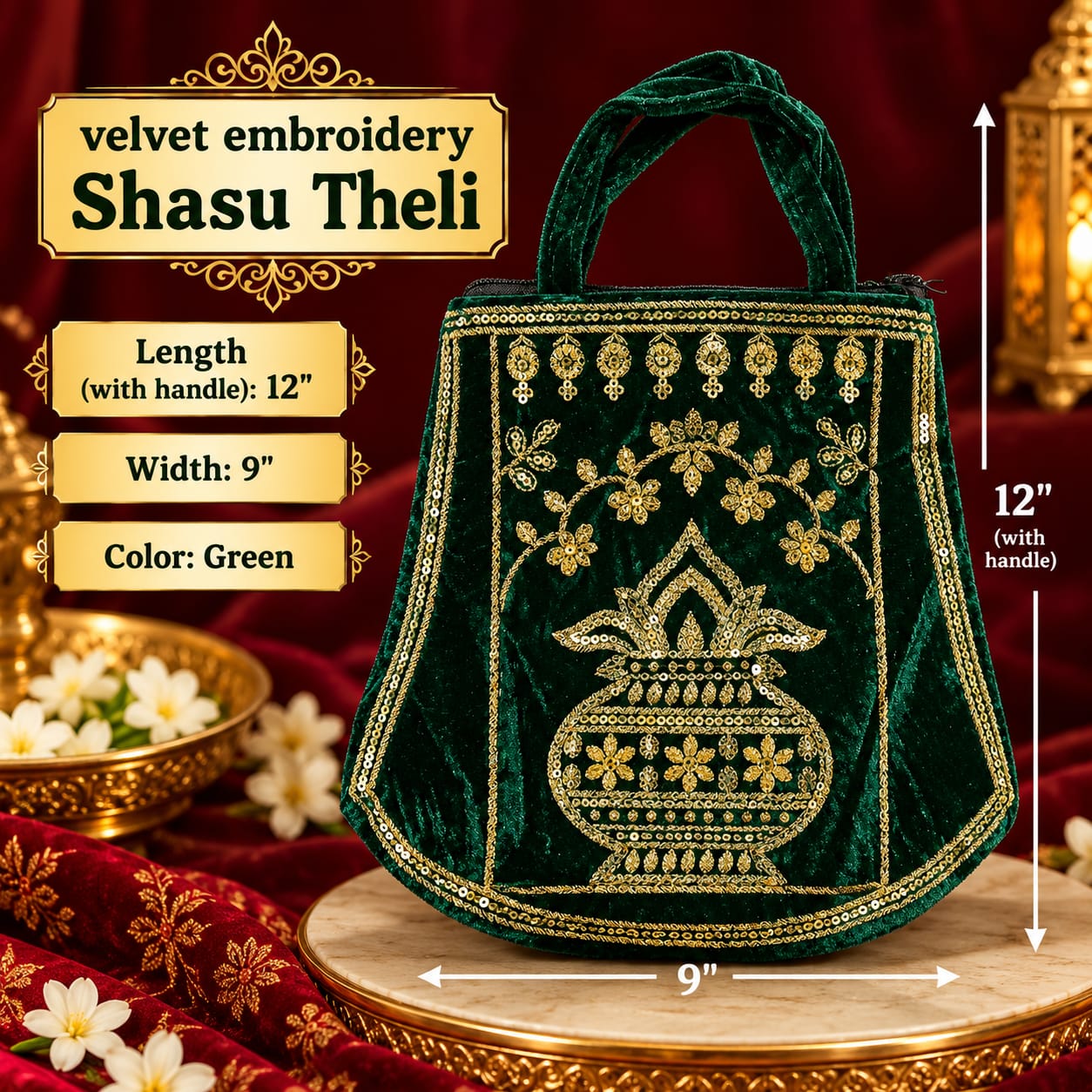 Velvet Embroidery Sasu Theli (Kalash)