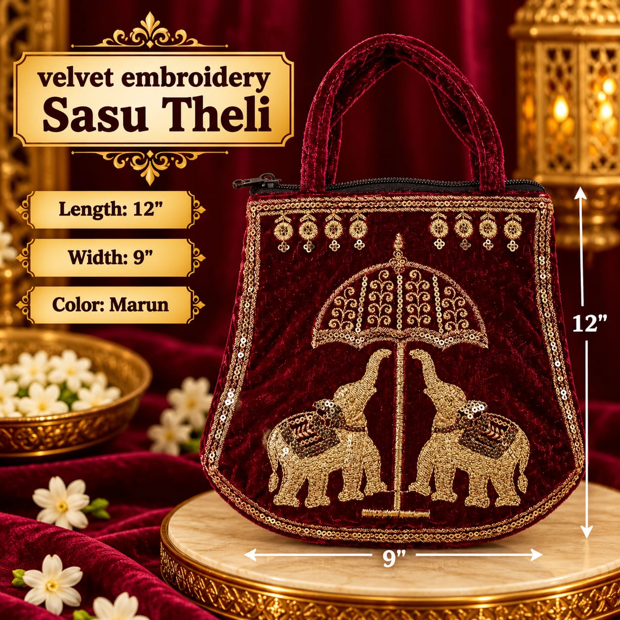 Velvet Embroidery Sasu Theli (Elephant)