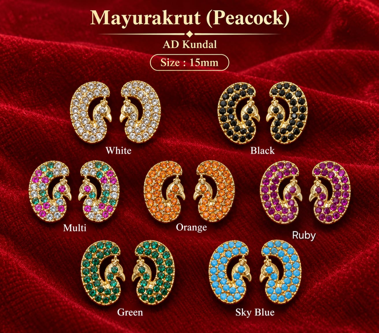Mayurakrut (Peacock) AD Kundal (15mm)