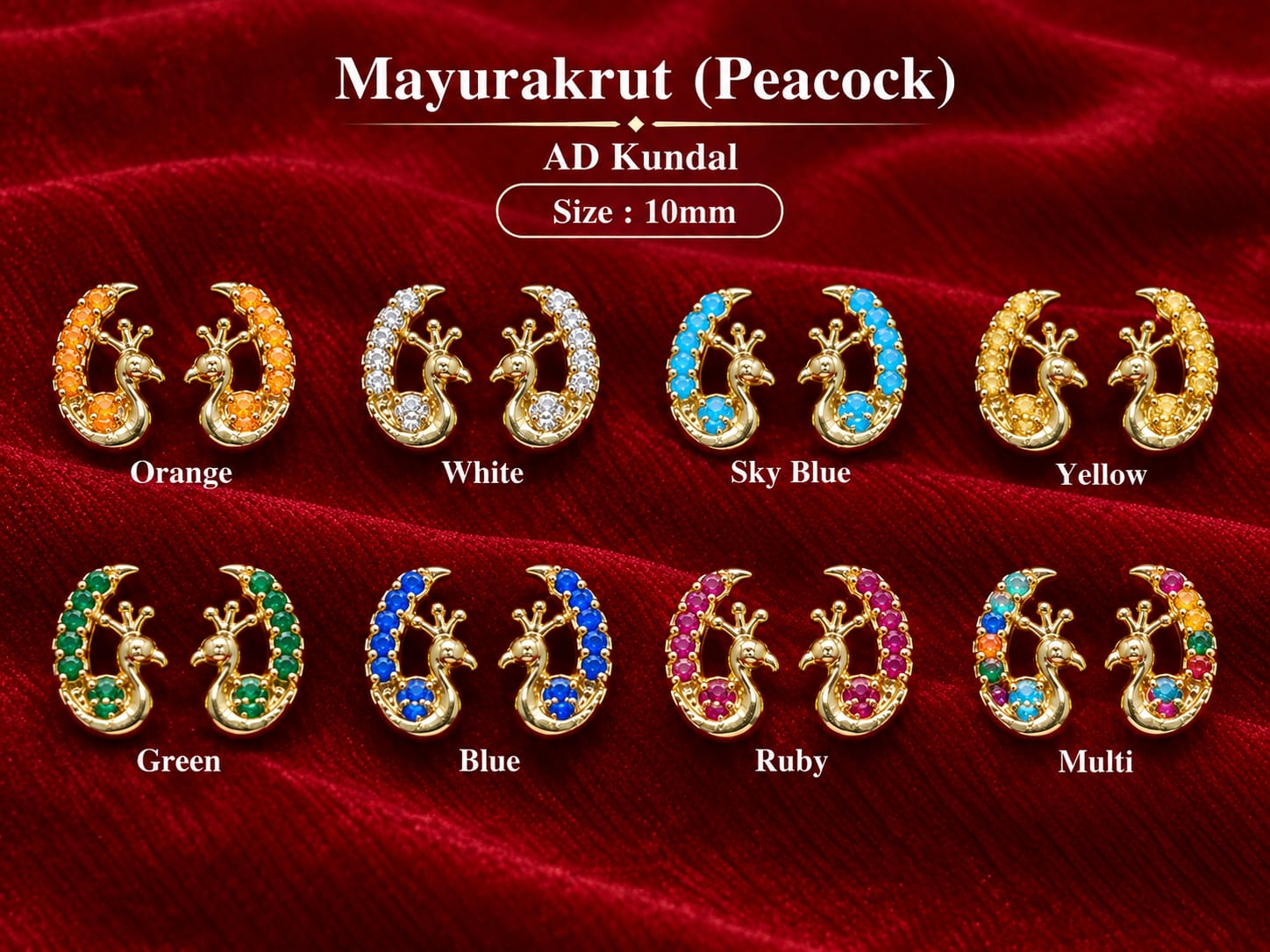 Mayurakrut (Peacock Crescent) AD Kundal (10mm)